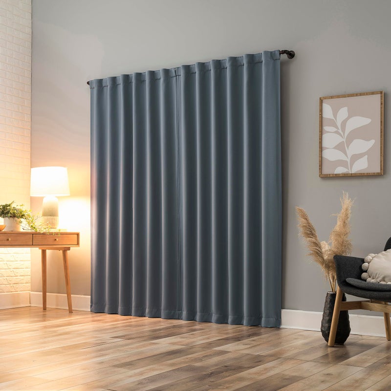 Sun Zero Belize 2-Pack Magnetic Closure Pleated Look Theater Grade 100% Total Blackout Back Tab Curtain Panel Pair, Denim Blue, 52" W x 84" L (2 Panels) - Image 2