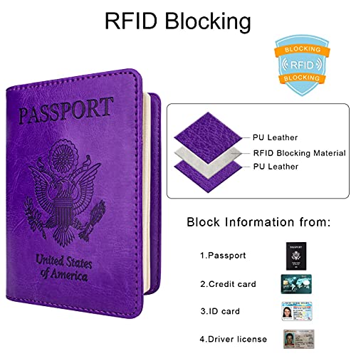 WALNEW Passport Holder for Travel, RFID Passport Cover Wallet for Women Men, PU Leather Passport Book Card Holder Case with Pen, Travelling Essentials for Flying - Image 2