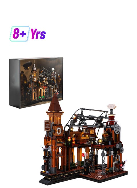 Steampunk Train Station Model Building Block Set 1843 Pcs With LED Lights For Teens And Adults