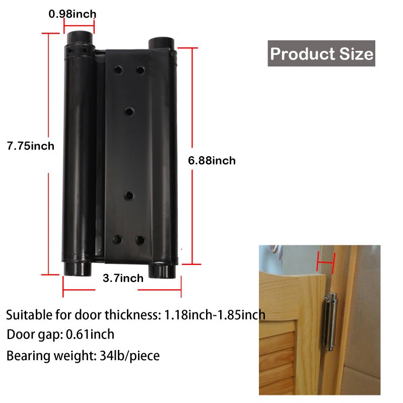 BENERAY Pair Of 8"" Black Heavty Duty Double Action Spring Hinges  Self Closing Door Hinges For Cafe Saloon Pub Swinging Doors  201 Stainless Steel  Including Pins And Screws - Image 2