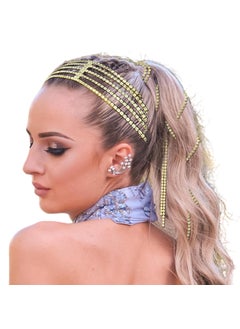 RechicGu 4 Pieces Multi-Layer Rhinestone Hair Chain Head Chains Set, Sparkly Crystal Tassel Headband, 20 Inch Hair Extension Long Chains Bling Braid Decoration Headwear Prom Bridal Accessories Gold 
