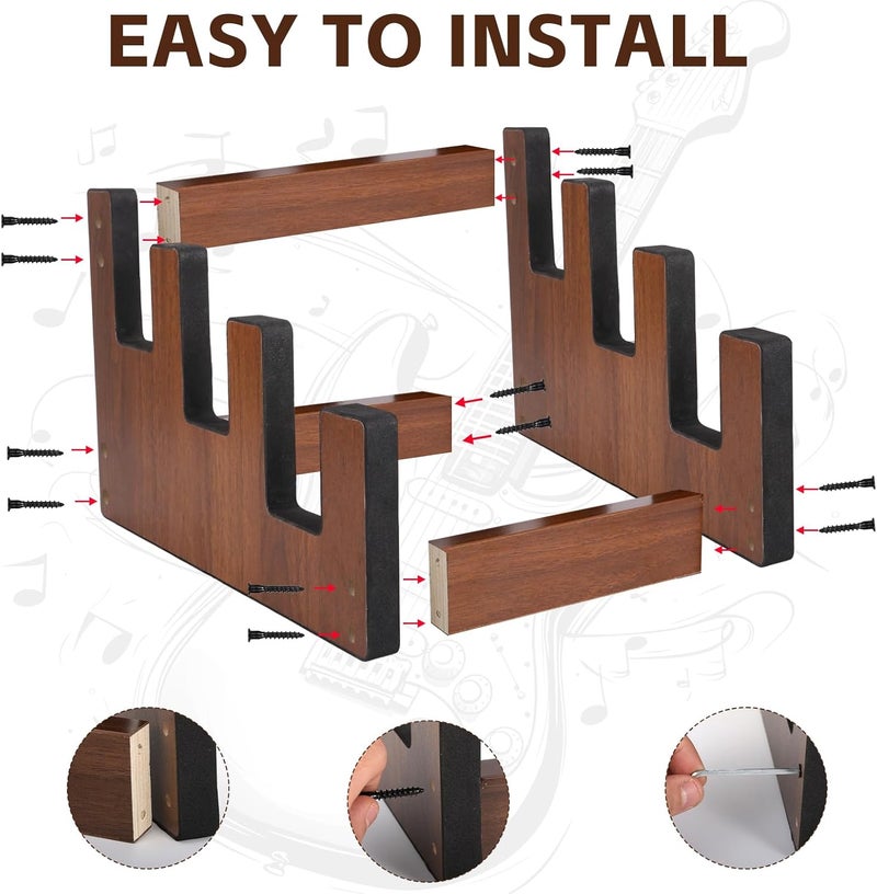 Wenceda 3 Holders Wooden Guitar Stand,Freestanding Multiple Guitar Rack for Home,Space-Saving Floor Guitar Rack - Image 3
