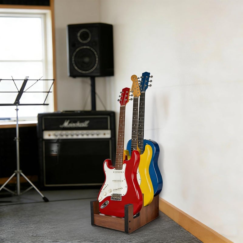 Wenceda 3 Holders Wooden Guitar Stand,Freestanding Multiple Guitar Rack for Home,Space-Saving Floor Guitar Rack - Image 5