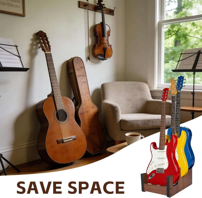 Wenceda 3 Holders Wooden Guitar Stand,Freestanding Multiple Guitar Rack for Home,Space-Saving Floor Guitar Rack - Image 4