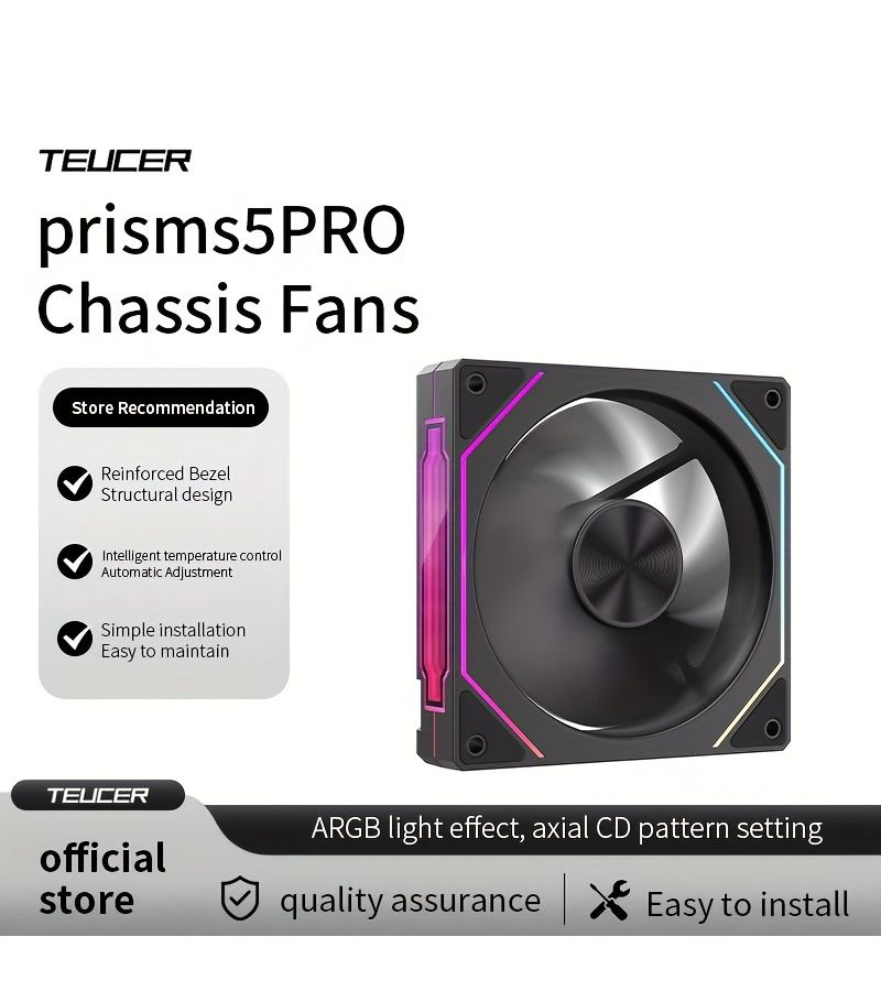 Black 5 Pro ARGB PWM PC Cooling Fan 45 2 CFM 1600 RPM 12V Quiet 1pc - Image 1