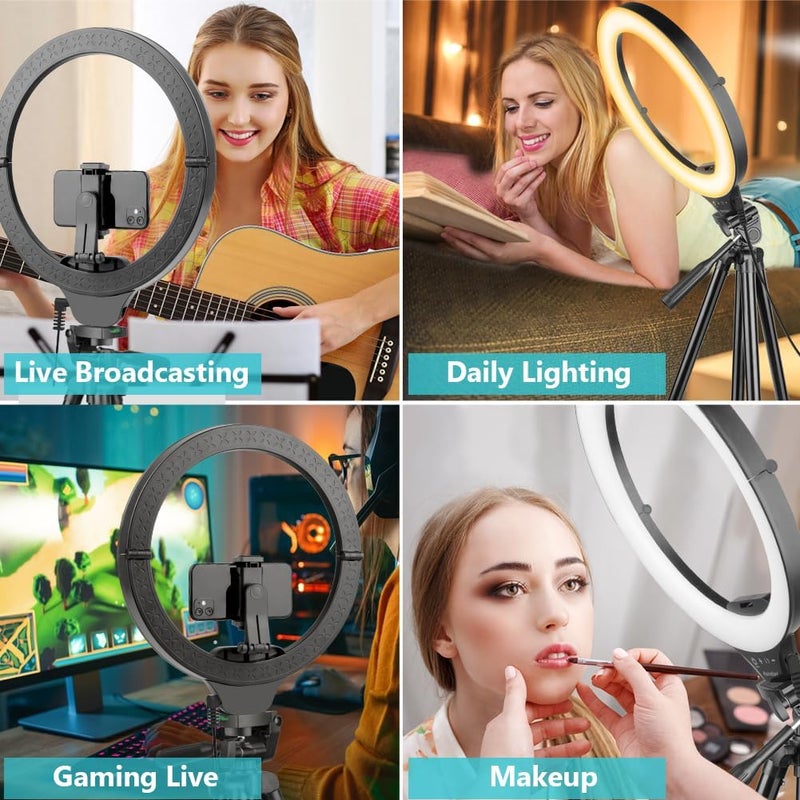 Sensyne حلقة ضوء 14" مع حامل ثلاثي القوائم، ضوء دائري LED مع حامل هاتف، للتصوير الذاتي، تسجيل الفيديو، اجتماع زوم - Image 4