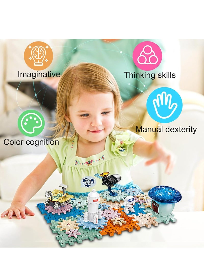 MUMS PLANET - Gears Kids Toys Ages 3-8,DIY Electric Space Rocket Building Set with Music & Light, STEM Educational Construction Toys, Christmas Birthday Creative Learning Toy Kit Gifts for Toddlers Boys Girls, Toys For Kids Boys And Girls - Image 1