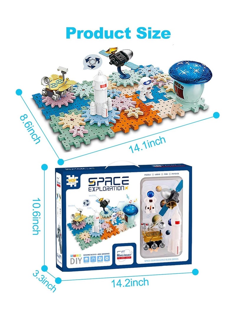 MUMS PLANET - Gears Kids Toys Ages 3-8,DIY Electric Space Rocket Building Set with Music & Light, STEM Educational Construction Toys, Christmas Birthday Creative Learning Toy Kit Gifts for Toddlers Boys Girls, Toys For Kids Boys And Girls - Image 1