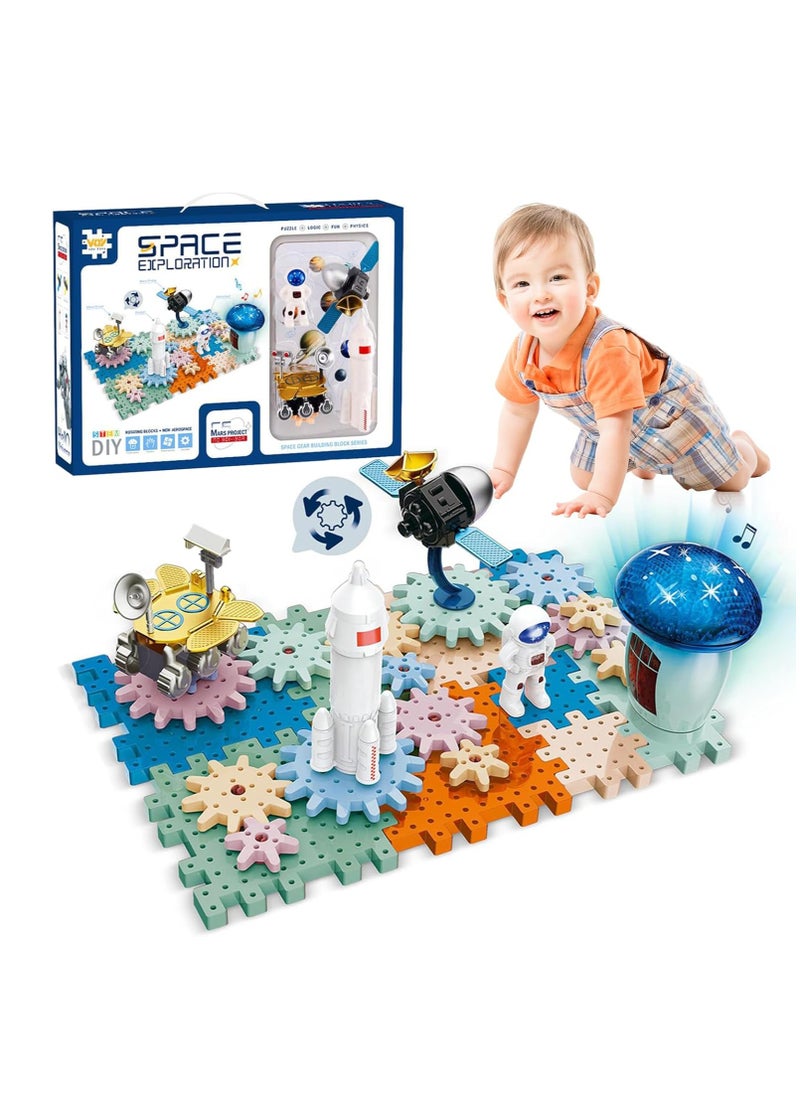 MUMS PLANET - Gears Kids Toys Ages 3-8,DIY Electric Space Rocket Building Set with Music & Light, STEM Educational Construction Toys, Christmas Birthday Creative Learning Toy Kit Gifts for Toddlers Boys Girls, Toys For Kids Boys And Girls - Image 1