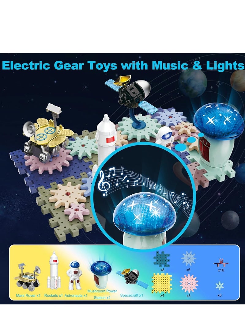 MUMS PLANET - Gears Kids Toys Ages 3-8,DIY Electric Space Rocket Building Set with Music & Light, STEM Educational Construction Toys, Christmas Birthday Creative Learning Toy Kit Gifts for Toddlers Boys Girls, Toys For Kids Boys And Girls - Image 1
