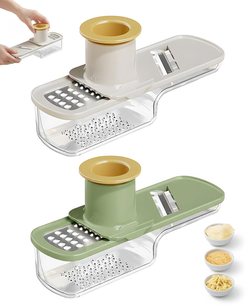 Gaahkai 2PCS Mini Multifunctional Garlic Grinder, Garlic Slicer Super Thin with Container, Ginger Veggie Mandoline Mincer Cutter - Image 1