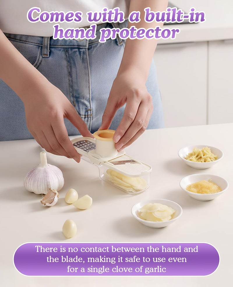 Gaahkai 2PCS Mini Multifunctional Garlic Grinder, Garlic Slicer Super Thin with Container, Ginger Veggie Mandoline Mincer Cutter - Image 4