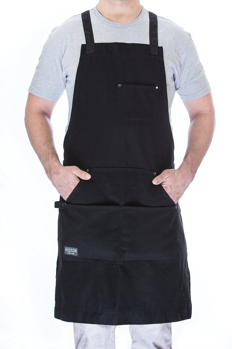 Hudson Durable Goods Professional Grade Chef Apron for Men and Women, 100% Cotton Work Apron for Kitchen, BBQ, and Grill, with Large Pockets for Tools, Towel Loop, Crossback Design - One Size, Navy - Image 2