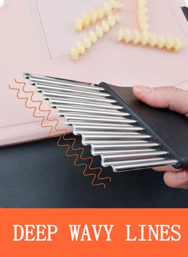 موندا أداة تقطيع مموجة متعددة الوظائف، مفرمة مموجة من الفولاذ المقاوم للصدأ، أداة مطبخ مساعدة، قطاعة بطاطس مقلية، أداة تقطيع آمنة، أداة مطبخ أساسية لتحضير الطعام في المطبخ المنزلي، سهلة الاستخدام، أداة تقطيع متينة، لون أسود - Image 2