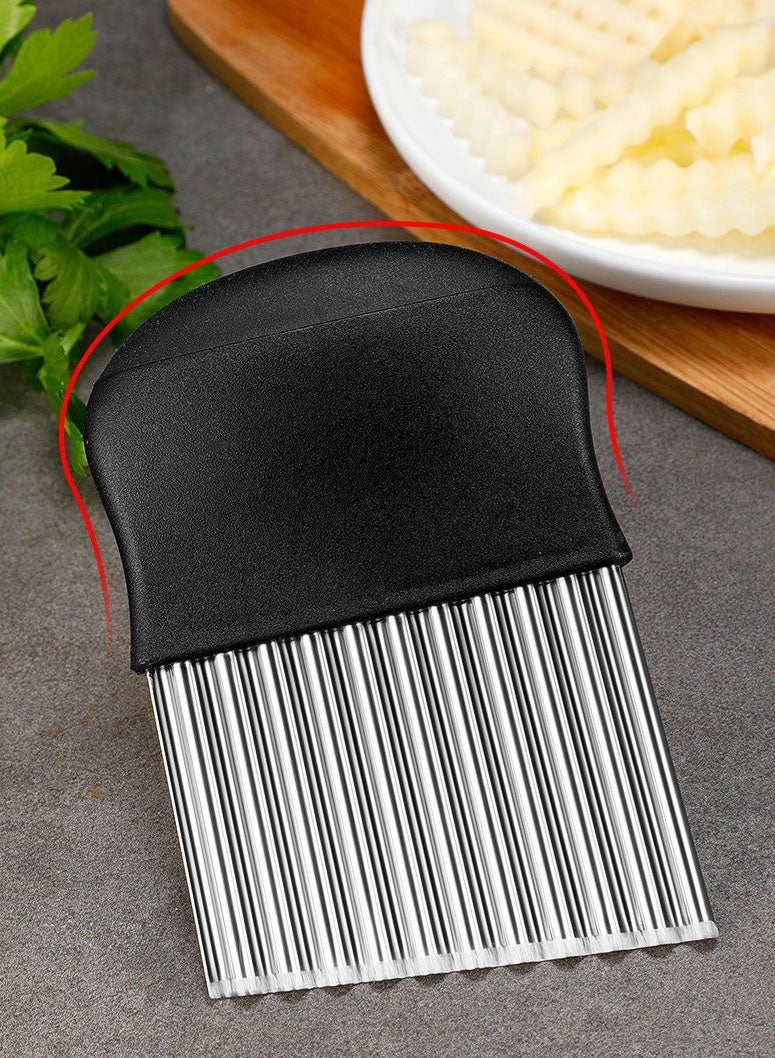 موندا أداة تقطيع مموجة متعددة الوظائف، مفرمة مموجة من الفولاذ المقاوم للصدأ، أداة مطبخ مساعدة، قطاعة بطاطس مقلية، أداة تقطيع آمنة، أداة مطبخ أساسية لتحضير الطعام في المطبخ المنزلي، سهلة الاستخدام، أداة تقطيع متينة، لون أسود - Image 3