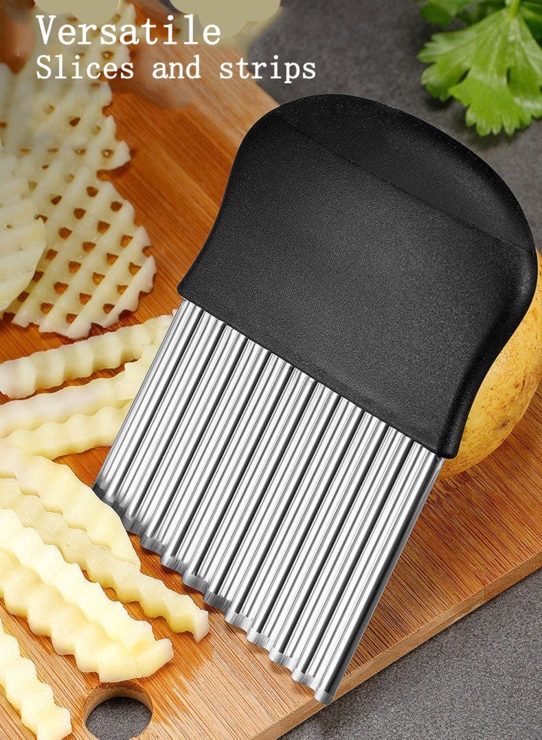 موندا أداة تقطيع مموجة متعددة الوظائف، مفرمة مموجة من الفولاذ المقاوم للصدأ، أداة مطبخ مساعدة، قطاعة بطاطس مقلية، أداة تقطيع آمنة، أداة مطبخ أساسية لتحضير الطعام في المطبخ المنزلي، سهلة الاستخدام، أداة تقطيع متينة، لون أسود - Image 5