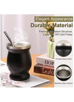 Arabest Yerba Mate Tea Cup, Mate Gourds Cup with Straws and Cleaning Brush, Stainless Steel Double Wall Insulation Cup for Mate Loose Leaf, 8 Ounces (Black)  - Image 2