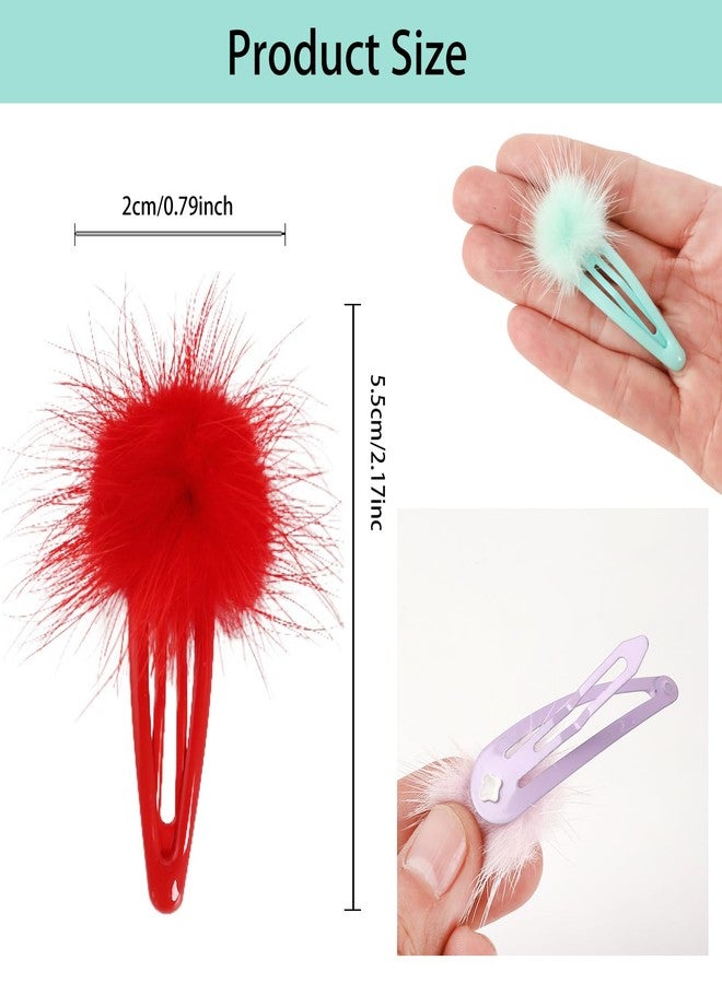 HLTOO 12PCS Hair Clips for Girls, Cute Fluffy Fur Ball Shape Barrettes, 2.17 Inch Snap Hair Barrettes, for Women and Girls Hair Styling Accessories, 6 Colors - Image 2