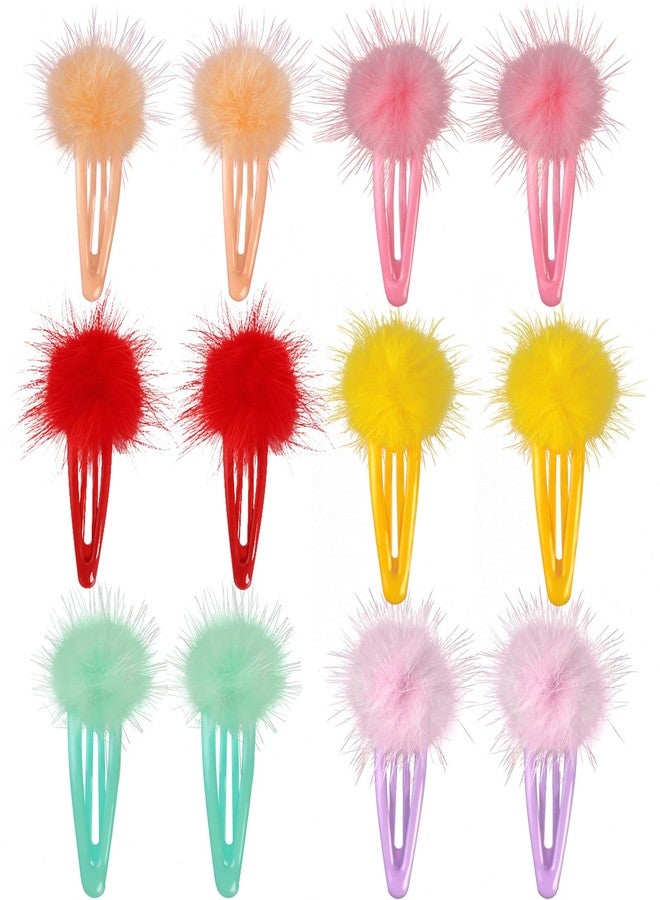HLTOO 12PCS Hair Clips for Girls, Cute Fluffy Fur Ball Shape Barrettes, 2.17 Inch Snap Hair Barrettes, for Women and Girls Hair Styling Accessories, 6 Colors - Image 1