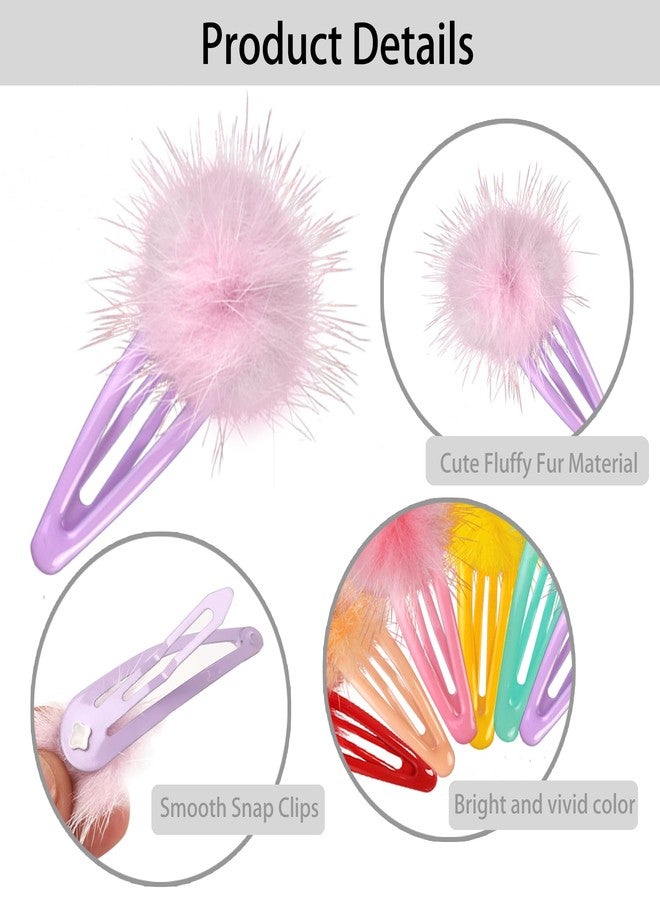 HLTOO 12PCS Hair Clips for Girls, Cute Fluffy Fur Ball Shape Barrettes, 2.17 Inch Snap Hair Barrettes, for Women and Girls Hair Styling Accessories, 6 Colors - Image 3