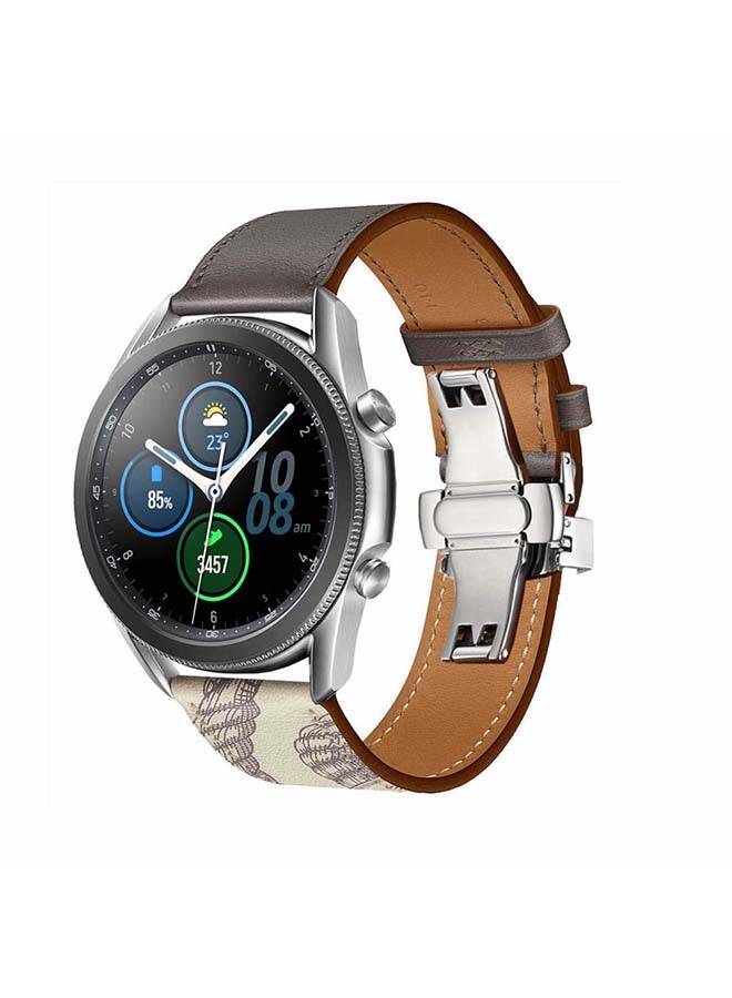 Perfii Genuine Leather Replacement Band for Samsung Galaxy Watch3 45mm Grey/Bwron - Image 2