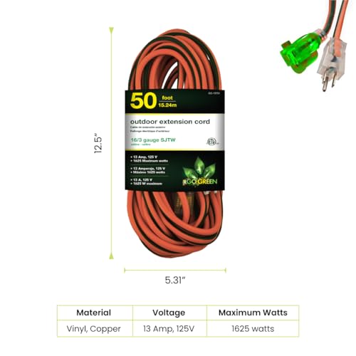 Power By GoGreen Go Green Power Inc. 16/3 50-Foot Outdoor Extension Cord - Heavy-Duty, Weatherproof, GG-13750 - Image 2