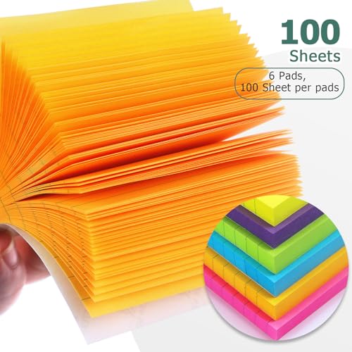Eastern Wolf 6 Pads Lined Sticky Notes 3x3 Sticky Notes with Lines Self-Stick Note Pads 6 Bright Multi Colors,100 Sheet/Pad - Image 4