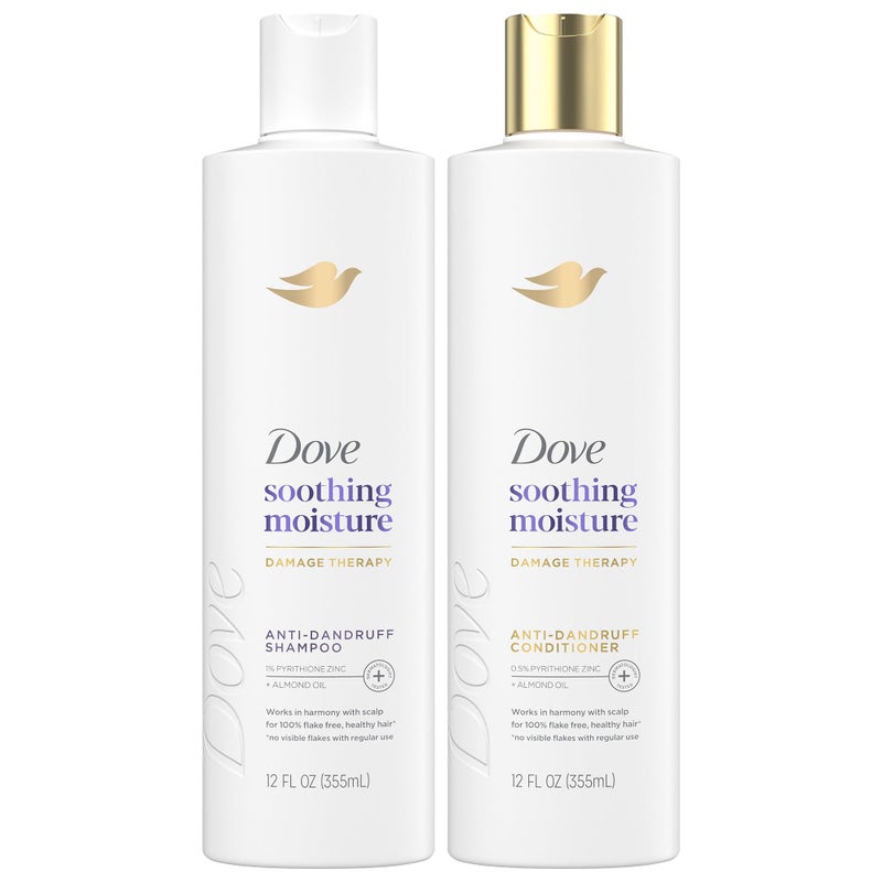 Dove مجموعة شامبو وبلسم دوف المضاد للقشرة - ترطيب مهدئ مع زنك بيريثيون + زيت اللوز الحلو للشعر، 12 أونصة لكل منهما - Image 1