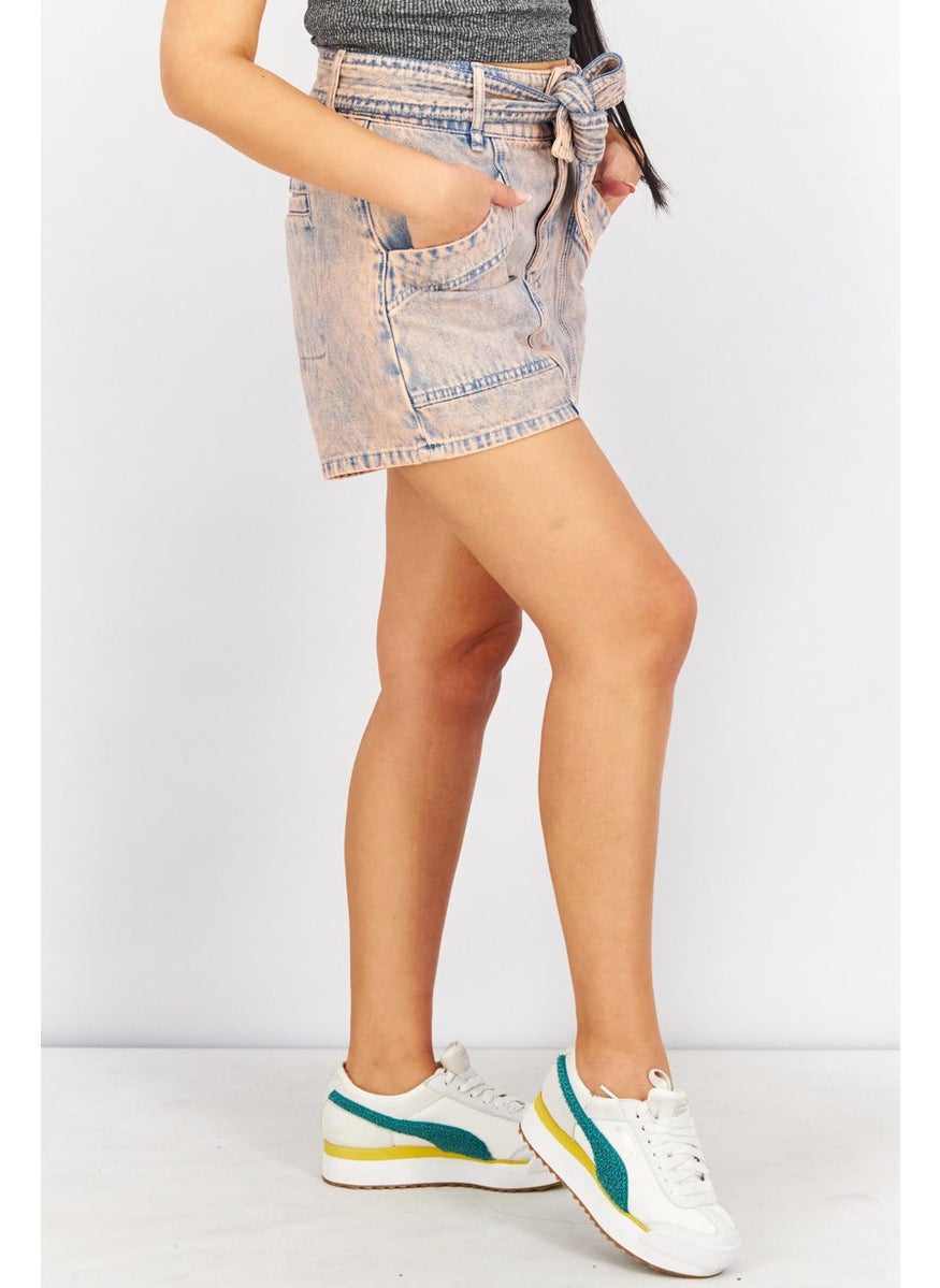 joie - Women Washed Belted Denim Short, Dusty Blue - Image 1