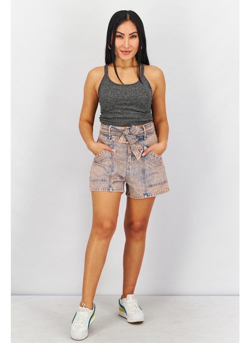 joie - Women Washed Belted Denim Short, Dusty Blue - Image 1