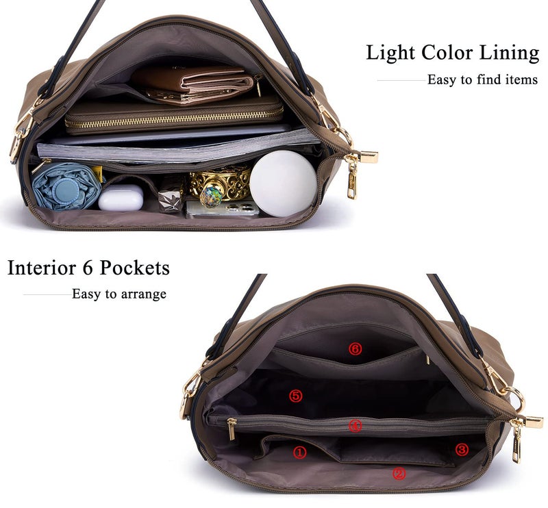 Idesort Large Crossbody Bags Ladies Shoulder Handbags Purse and Wallet Set for Women Hobo Purses Taupe - Image 5
