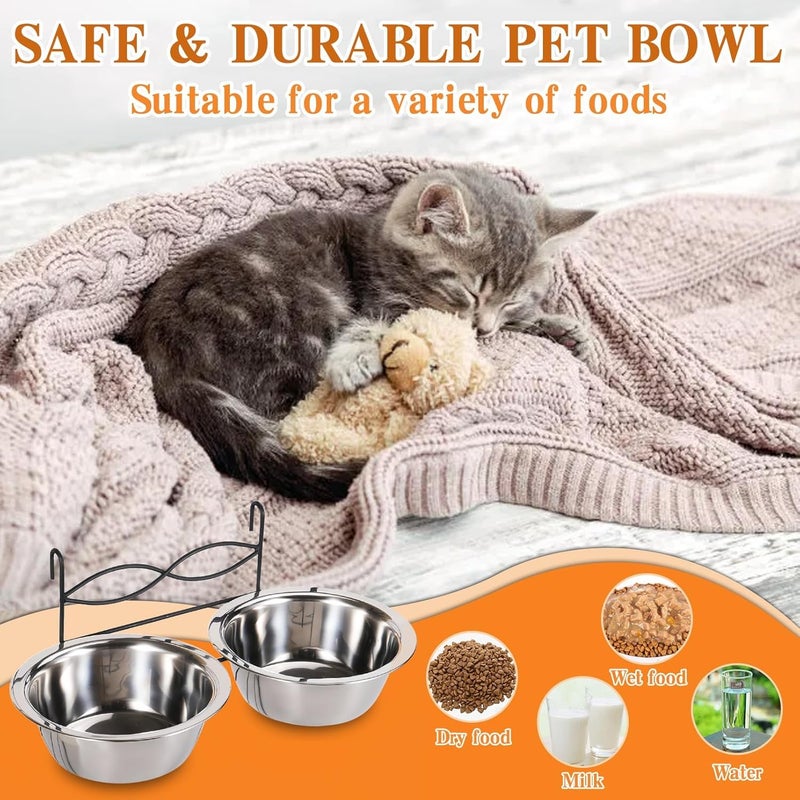 kathson Hanging Bird Bowls for Cage, 2 PCS Stainless Steel Metal Pet Food Water Dishes with Holder Feeder Cage Coop Hook Feeder Cups for Birds, Parrots, Small Sized Dogs and Cats(5.1 Inch Dia) - Image 5