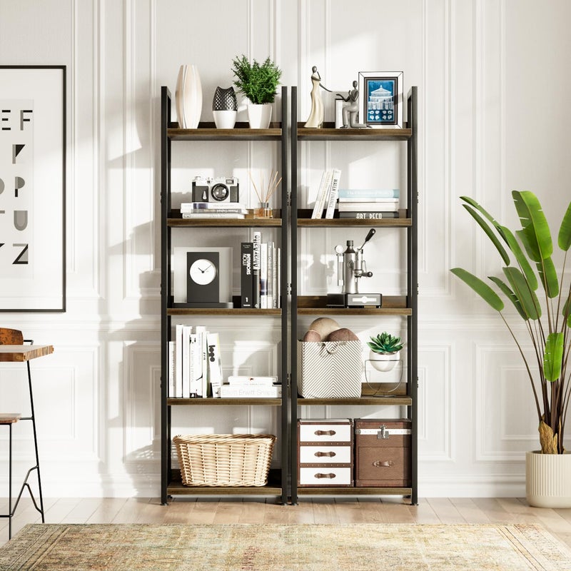 NUMENN Narrow Bookshelf, 5 Tier Bookshelves, Home Office Bookcase Shelf Storage Organizer, Free Standing Storage Shelving Unit for Bedroom, Living Room and Home Office, Dark Walnut - Image 4