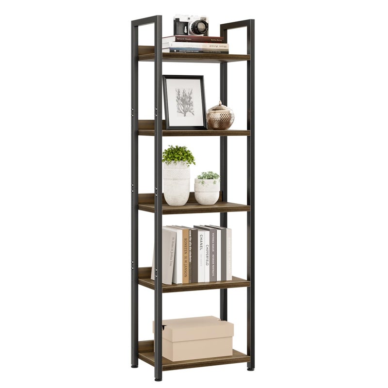 NUMENN Narrow Bookshelf, 5 Tier Bookshelves, Home Office Bookcase Shelf Storage Organizer, Free Standing Storage Shelving Unit for Bedroom, Living Room and Home Office, Dark Walnut - Image 1