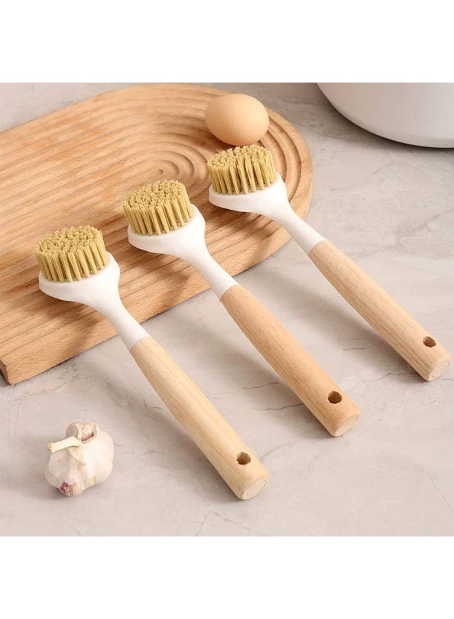 Set of 3 dish brushes with wooden handles and strong bristles that clean dishes without scratching. - Image 2