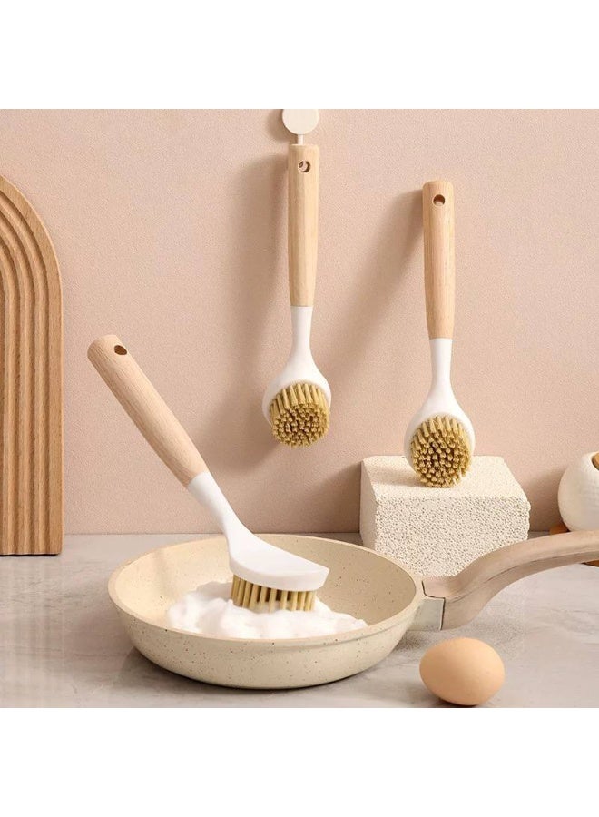 Set of 3 dish brushes with wooden handles and strong bristles that clean dishes without scratching. - Image 1