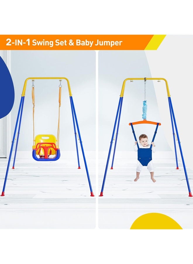 L&E 2 in 1 Swing Set for Toddler & Baby Jumper, Heavy Duty Kids Swing & Bouncer, Foldable Metal Stand for Indoor/Outdoor Play, Easy to Assemble and Store - Image 2