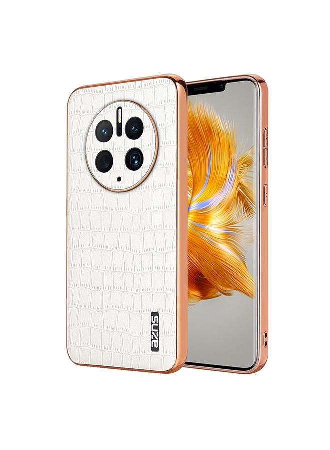 Case For Huawei Mate 50 Pro Electroplated Frame Crocodile Texture Full Coverage Phone Case