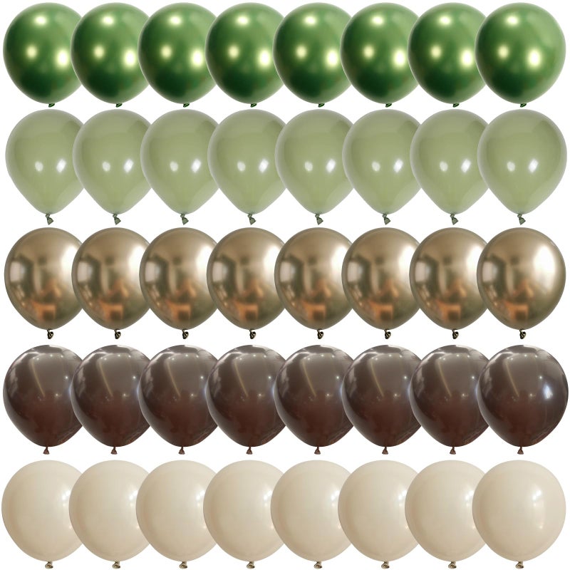 Govpy Sage Green Brown Safari Balloons 60PCS Dusty Olive Green Coffee Beige Metallic Gold Eucalyptus Latex Balloon Camo Army Hunting Balloons for Woodland Baby Shower Birthday Party Decorations Supplies - Image 2