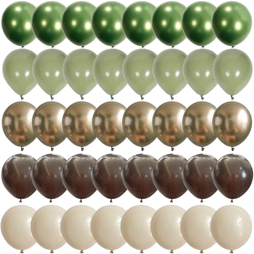 Govpy Sage Green Brown Safari Balloons 60PCS Dusty Olive Green Coffee Beige Metallic Gold Eucalyptus Latex Balloon Camo Army Hunting Balloons for Woodland Baby Shower Birthday Party Decorations Supplies - Image 1