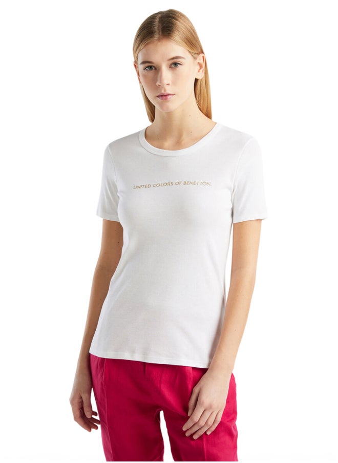 Benetton - Glitter Print Logo Short Sleeve T-shirt - Image 1