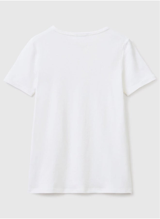 Benetton - Glitter Print Logo Short Sleeve T-shirt - Image 1