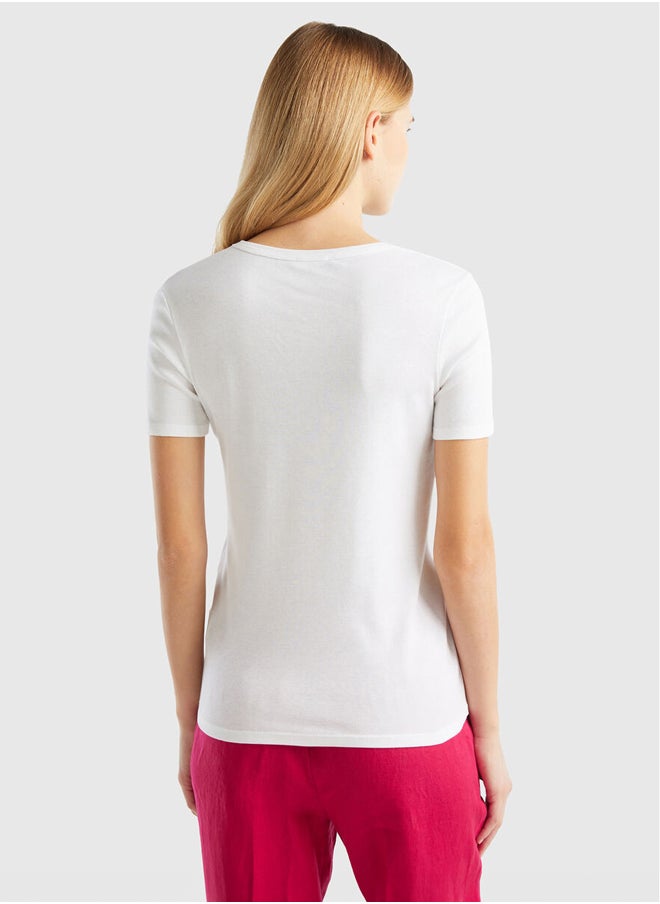 Benetton - Glitter Print Logo Short Sleeve T-shirt - Image 1