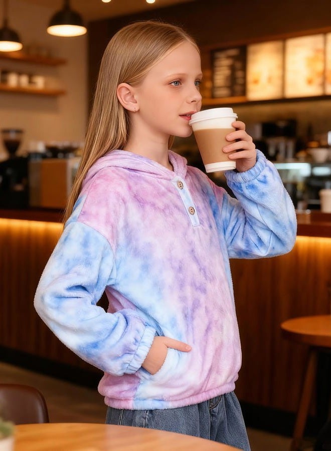 TUONROAD Girl's Fuzzy Hoodies Warm Loose Button Pullover Oversized Sherpa Jacket Coat, A Purple Pink, 12-13 years - Image 4