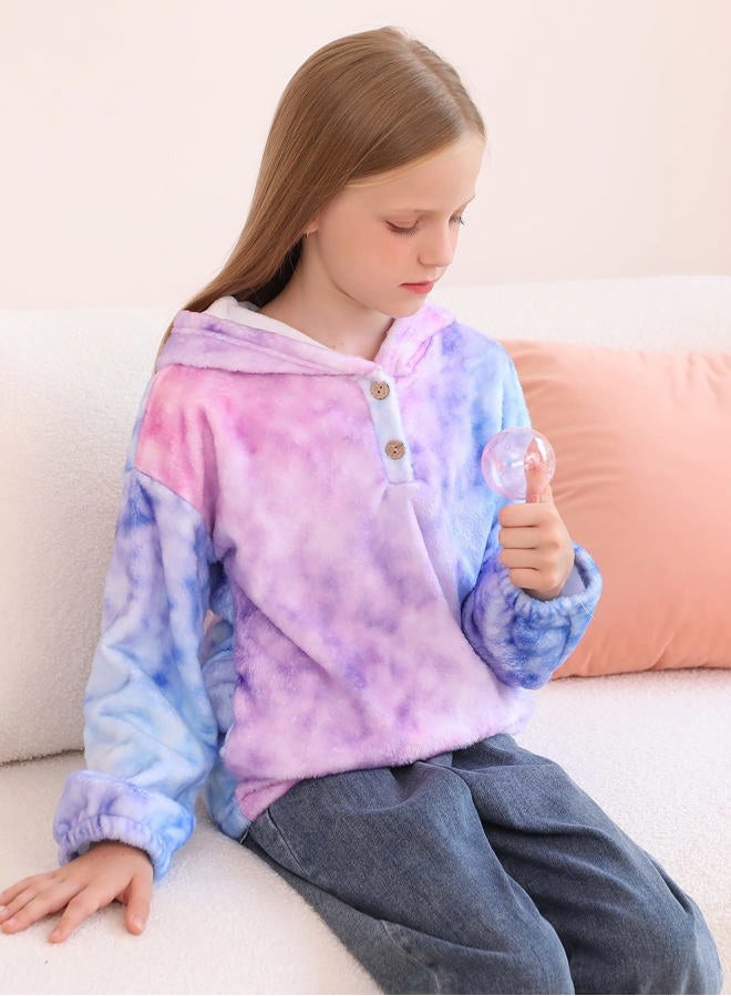 TUONROAD Girl's Fuzzy Hoodies Warm Loose Button Pullover Oversized Sherpa Jacket Coat, A Purple Pink, 12-13 years - Image 5