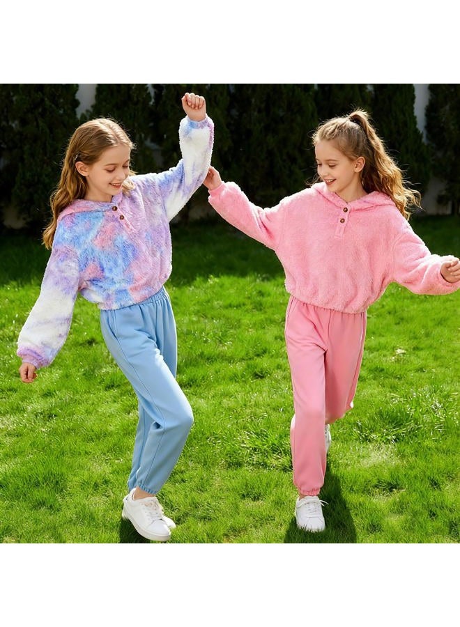 TUONROAD Girl's Fuzzy Hoodies Warm Loose Button Pullover Oversized Sherpa Jacket Coat, A Purple Pink, 12-13 years - Image 3
