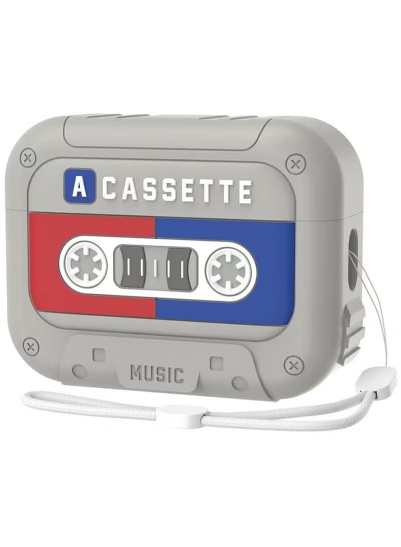 حافظة واقية من السيليكون مع خطاف لسماعات Airpods Pro/Pro2، شريط كاسيت، لطيفة، مضحكة، رمادية، هدية - Image 1