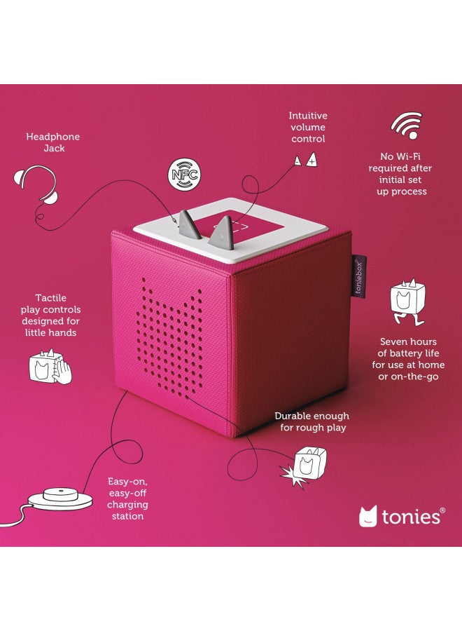 Tonies طقم بدء تشغيل مشغل الصوت تونى بوكس مع سندريلا، بيل، موانا، رابونزل، وجرو اللعب - استمع، تعلم، والعب مع صندوق صغير قابل للعناق - وردي - Image 3