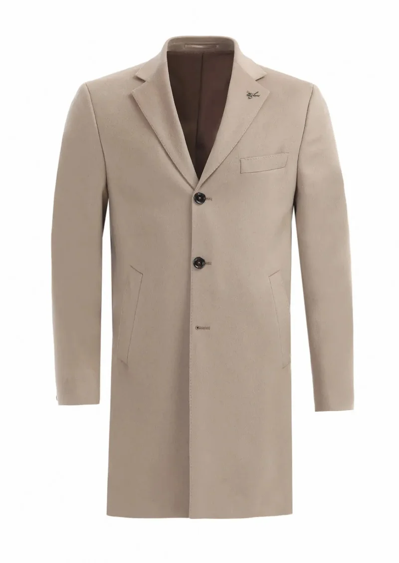 RAMSEY Buff Regular Fit Butterfly Collar Classical Weaving Overcoat