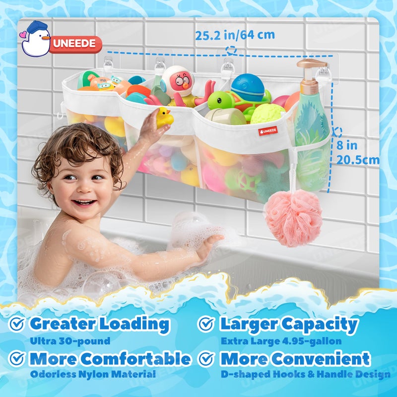 UNEEDE 3 Compartment Horizontal Bath Toy Storage 4.95 Gallons Bathtub Toy Storage Organizer Bath Toy Holder For Bathtub Baby Organizer And Storage Bath Toy Organizer For Tub Mesh Shower Caddy - Image 3